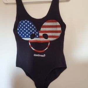 Women's Black Bodysuit with American Flag Design